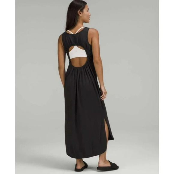 Lululemon Dresses & Skirts - Lululemon Pima Cotton Open-Back Midi Dress Black Size 2? EUC